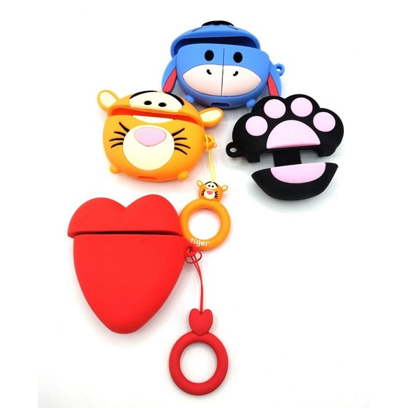 Lot of 4 Used Soft Silicone Covers for Apple AirPods YBE Only 2 have Rings - Picture 1 of 10